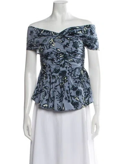 Pre-owned Altuzarra Floral Print Off-the-shoulder Blouse W/ Tags In Blue