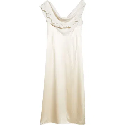 Altuzarra Fragolina Draped Broderie Anglaise-paneled Silk-satin Midi Dress In Tapioca