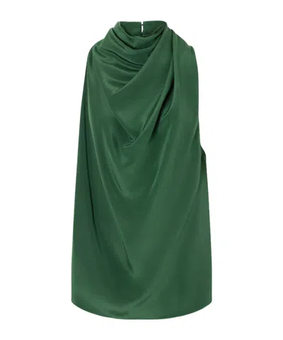 Altuzarra Sleary Gathered Draped Silk-satin Top In Green