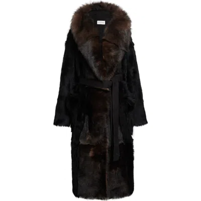 Altuzarra Geoff Genuine Shearling Belted Coat In Black