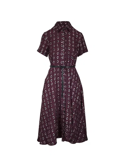 Altuzarra Geometric-print Belted Midi Dress In Burgundy