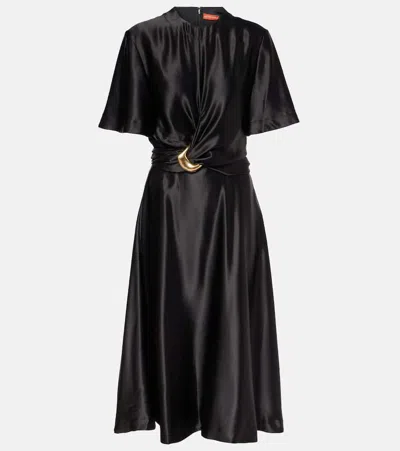 ALTUZARRA HONEY BELTED SILK SATIN MIDI DRESS