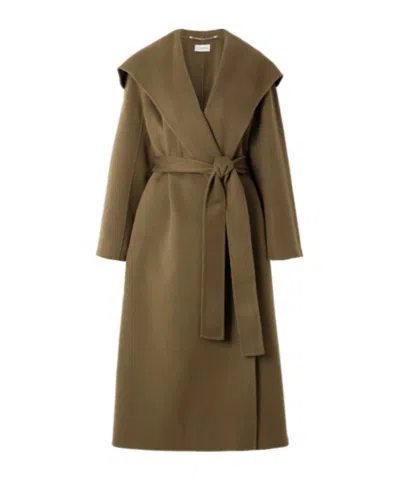 Altuzarra Hooded Belted Wool-blend Felt Coat In Green
