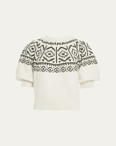 Altuzarra Howard Fair Isle Short Puff-sleeve Sweater In White