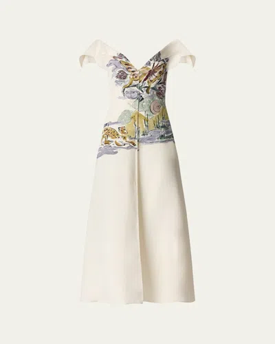 Altuzarra Jophee Drape Cap-sleeve Maxi Dress In Ivory Mythical Scenery