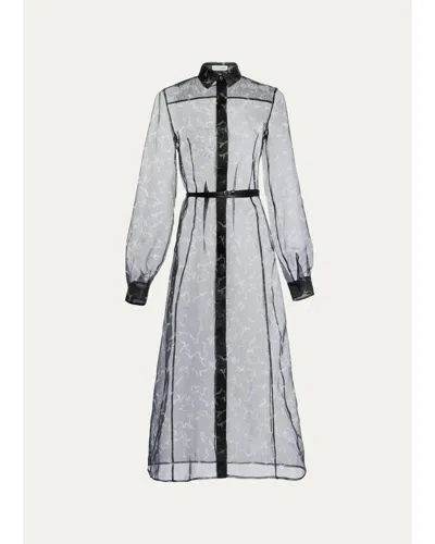 Altuzarra Judina Abstract-print Silk Organza Belted Midi Shirtdress In Black
