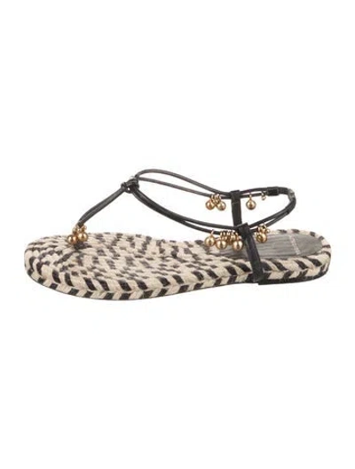 Pre-owned Altuzarra Jute Striped T-strap Sandals In Black