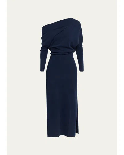 Altuzarra Kasos One-shoulder Draped Cashmere Midi Dress In Black