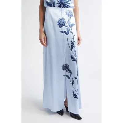Altuzarra Kat Floral-print Silk-satin Maxi Skirt In Blue