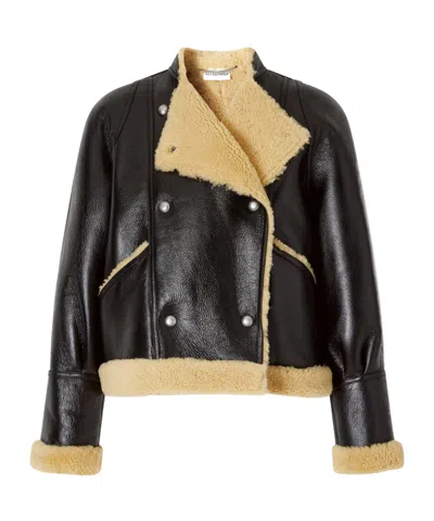 Altuzarra Kenny Shearling-trimmed Leather Coat In Black
