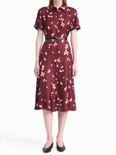 Altuzarra Kiera Floral Silk Short-sleeve Midi Shirtdress With Belt In Red