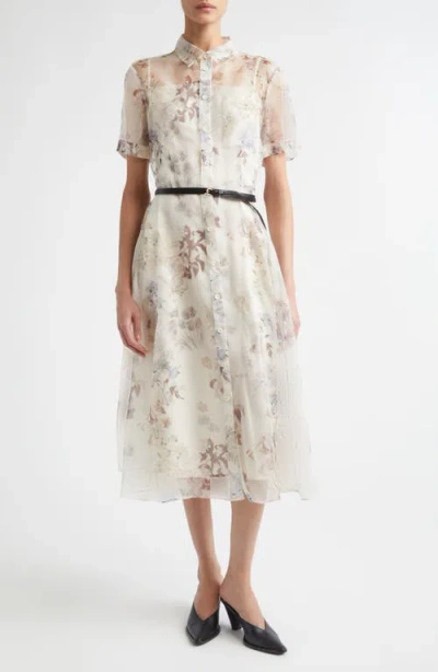 Altuzarra Kiera Floral Belted Silk Organza Shirtdress In Gray