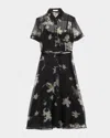 Altuzarra Kiera Print Silk Chiffon Belted Shirtdress In Black