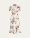 Altuzarra Kiera Horse-print Silk Short-sleeve Midi Shirtdress In White