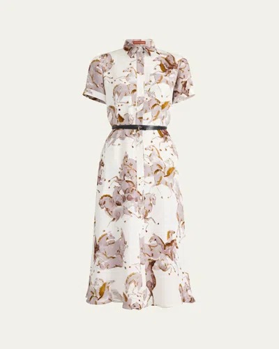 Altuzarra Kiera Horse-print Silk Short-sleeve Midi Shirtdress
