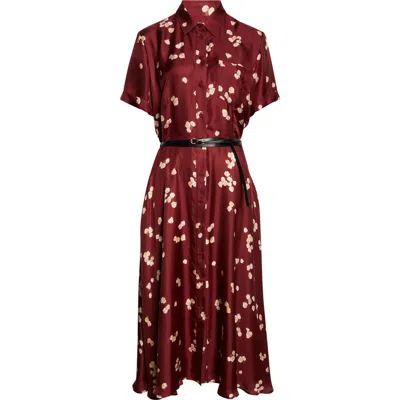 Altuzarra Kiera Petal Print Belted Silk Shirtdress In Red