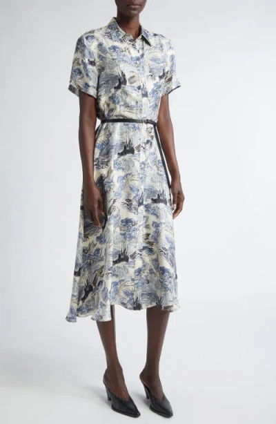 Altuzarra Kiera Print Silk Belted Shirtdress In Berry Blue Mythical