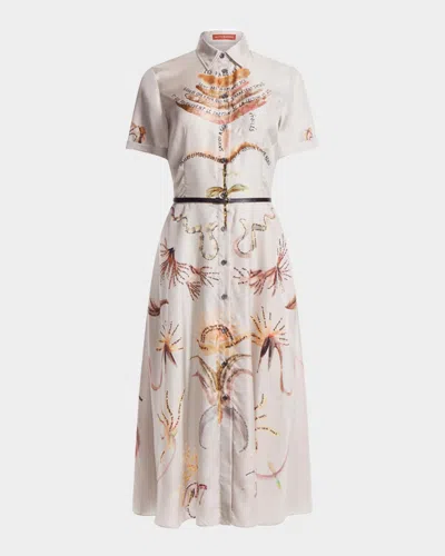 ALTUZARRA KIERA PRINTED SHORT-SLEEVE SILK MIDI SHIRTDRESS