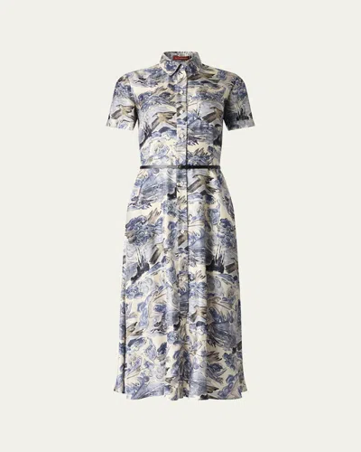 Altuzarra Kiera Short-sleeve Midi Silk Shirtdress In Berry Blue Mythical