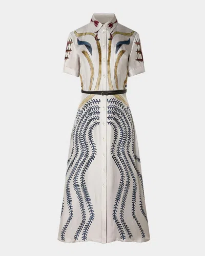 Altuzarra Kiera Short-sleeve Printed Silk Belted Midi Shirtdress In White