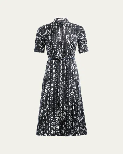 Altuzarra Kieran Abstract-print Short-sleeve Midi Shirtdress With Belt In Black