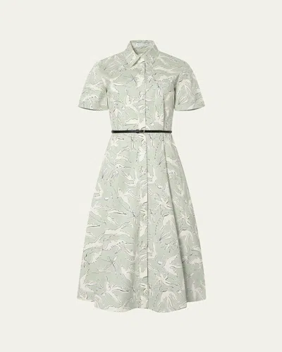 Altuzarra Kieran Bird-print Cotton Belted Midi Shirtdress In Gray