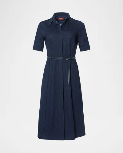 Altuzarra Kieran Denim Leather Belted Midi Dress