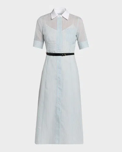 Altuzarra Kieran Striped Short-sleeve Midi Shirtdress In Gray