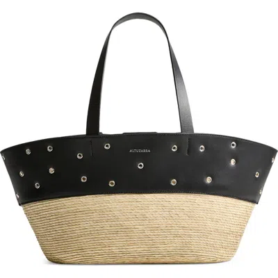 Altuzarra Knot Studded Leather & Straw Basket Tote In Multi