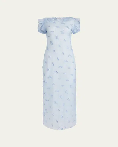 Altuzarra Lafont Floral Embroidered Puff-sleeve Maxi Dress In Blue