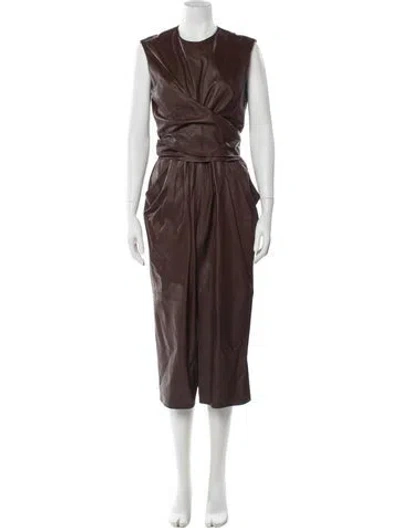 Pre-owned Altuzarra Lamb Leather Midi Length Dress In Brown