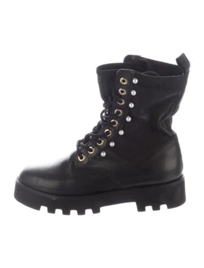 Pre-owned Altuzarra Leather Studded Accents Combat Boots In Black/blue