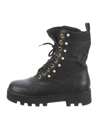 Pre-owned Altuzarra Leather Studded Accents Lace-up Boots In Black