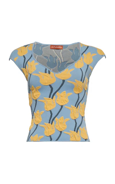 Altuzarra Leland Cotton-blend Knit Top In Blue