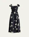 Altuzarra Lily Floral Smocked Midi Dress In Black