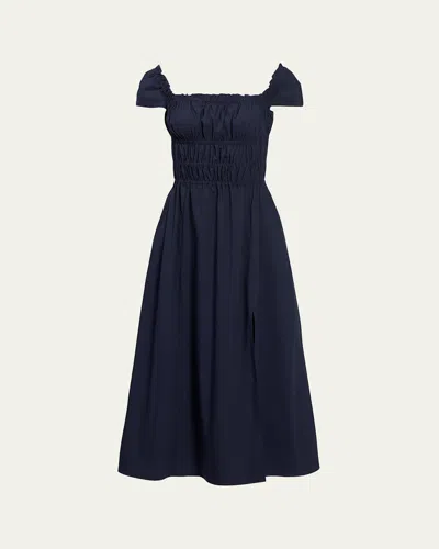 Altuzarra Lily Ruched Cap-sleeve Midi Dress In Blue