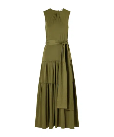 Altuzarra Liza Belted Tiered Gathered Jersey Maxi Dress In Green