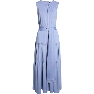 Altuzarra Liza Belted Tiered Gathered Jersey Maxi Dress In Blue