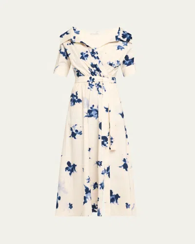 Altuzarra Lydia Floral Short-sleeve Wrap Midi Shirtdress In Neutral