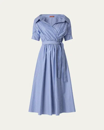 Altuzarra Lydia Stripe Poplin Midi Wrap Dress In Tidal Blue Stripe