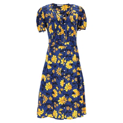 Pre-owned Altuzarra Madelena Printed Buttoned Midi Dress In Multicolor Silk In Blue