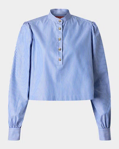 Altuzarra Margot Striped Crop Collared Top In Tidal Blue Stripe