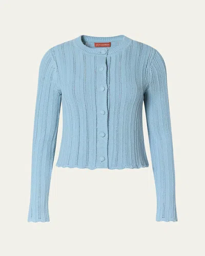 Altuzarra Mariette Lattice Knit Crewneck Cardigan In Blue