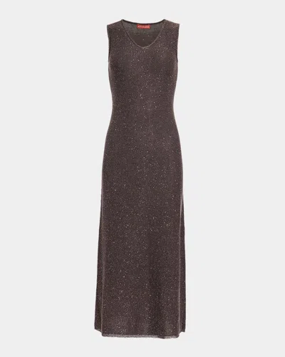 Altuzarra Marks V-neck Shimmering Knit Sleeveless Midi Dress In Brown