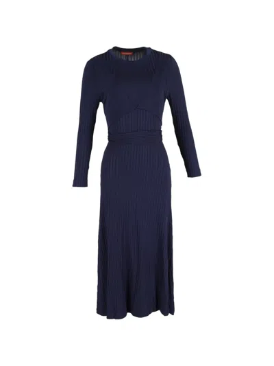 Pre-owned Altuzarra Masika Ribbed Tie Midi Dress In Blue
