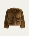 Altuzarra Maury Lamb Shearling Collarless Coat In Brown