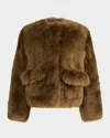 Altuzarra Maury Lamb Shearling Collarless Coat In Brown