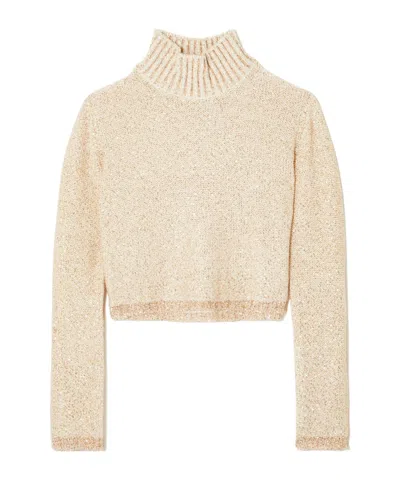 Altuzarra Melitta Cropped Sequin-embellished Knitted Turtleneck Sweater In Neutral