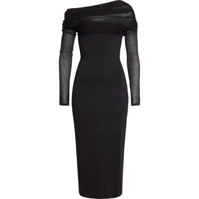 Altuzarra Meyer Draped One-shoulder Long Sleeve Midi Dress In Black