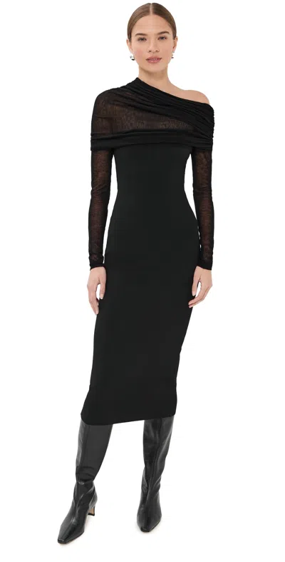 Altuzarra Meyer Draped One-shoulder Long Sleeve Midi Dress In Black